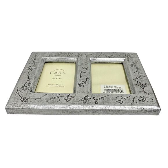 Carr photo frame textured silver tone wooden double picture holder 2.5” x 3.5” - Picture 4 of 5